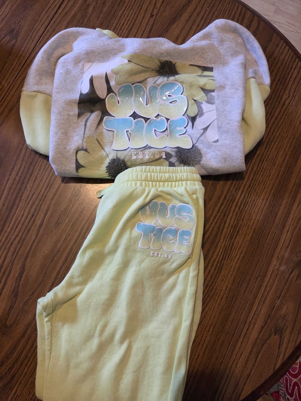 Justice Yellow & Gray Girls' Graphic Sweatshirt and Joggers Set